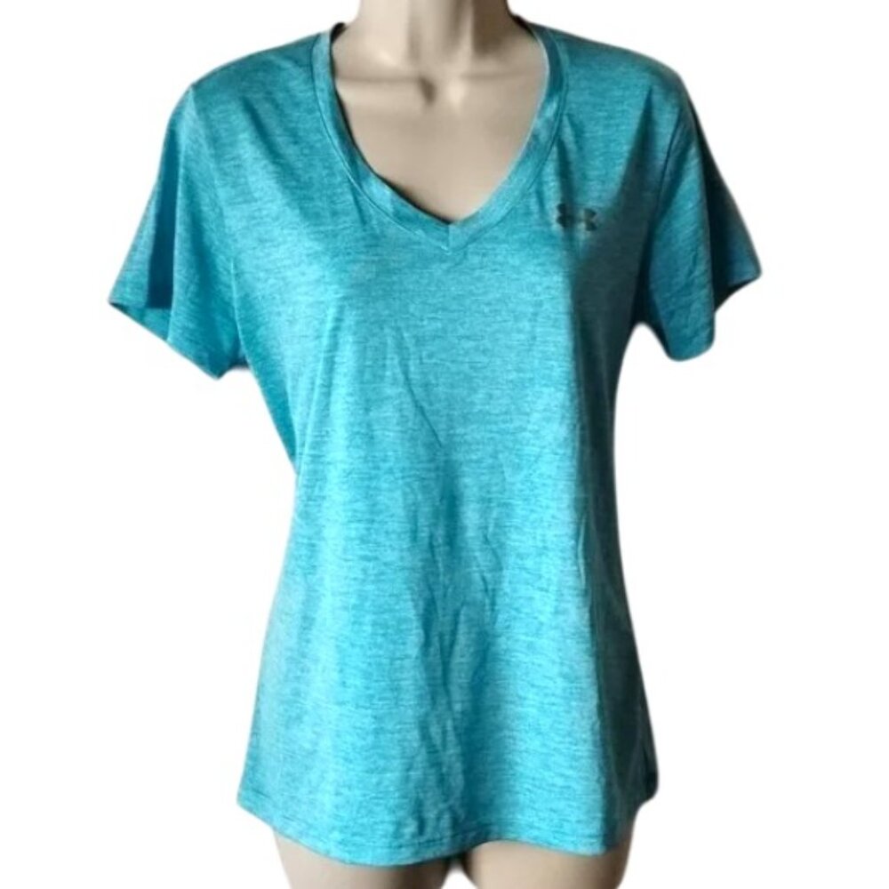 NWOT Under Armour Heat Gear V-Neck Short Sleeve Loose T-shirt M Aqua Heather